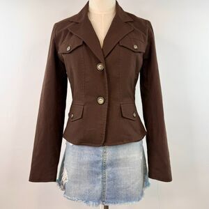 Vintage Y2K Brown Button Up Collared Blazer Jacket Utility Boho Office Siren 4